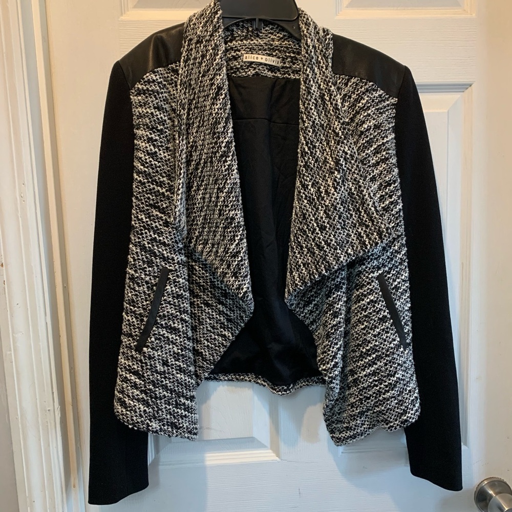 Alice + Olivia drape front tweed jacket